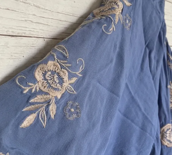 Savanna Jane Women's 2X Blue Embroidered Boho Tunic Dress | Rayon Lined | 3/4 Sleeve | Excellent Pre-Owned - Image 4