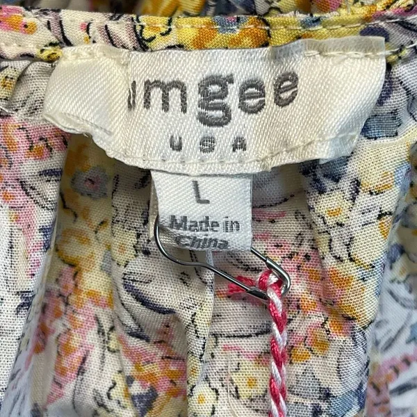 NWT UMGEE‎ Top Women's Large Multicolor Floral Boho Smocked Ruffles Bow Tie Back - Image 2