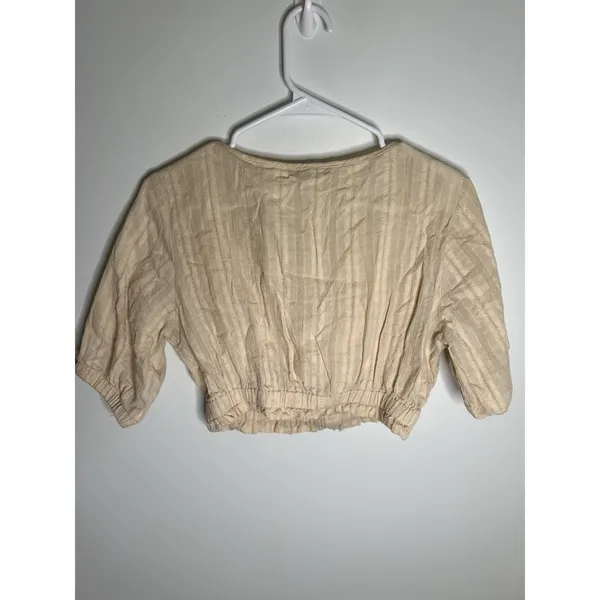 Shein Wm Med Crop Peasant top mid sleeve beige tan cream color Renaissance - Image 3