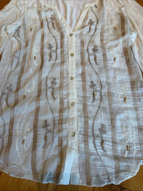 TINY BY ANTHROPOLOGIE Cotton/Silk Embroidered 3/4 Sleeve Top Small - C69-034 - Image 4