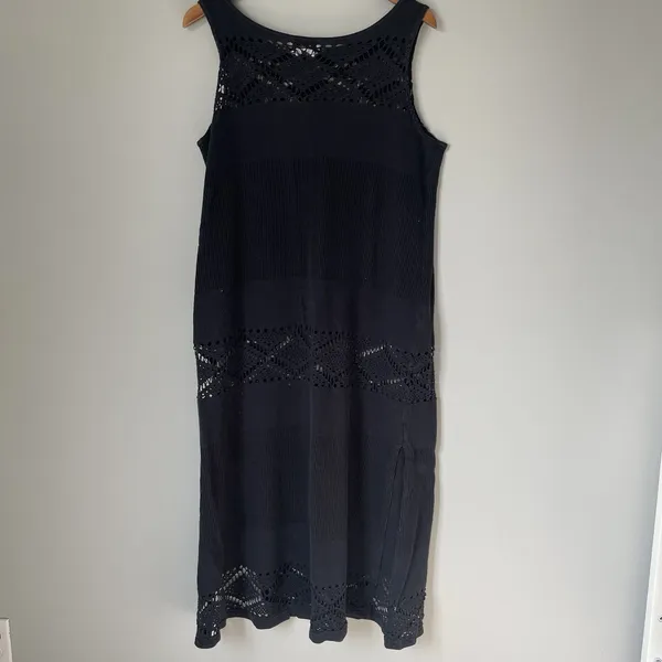 J. Valdi Vintage Boho Crochet Knit Maxi Dress Black Made in USA Size Large - Image 2