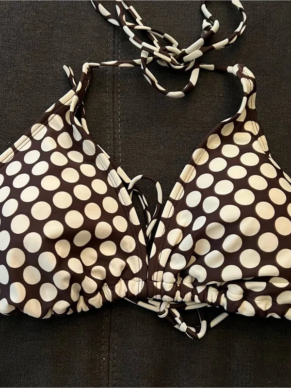 Xhilaration Y2K Brown & White Polka Dot Bikini Size Large Bottom Extra Large Top - Image 9