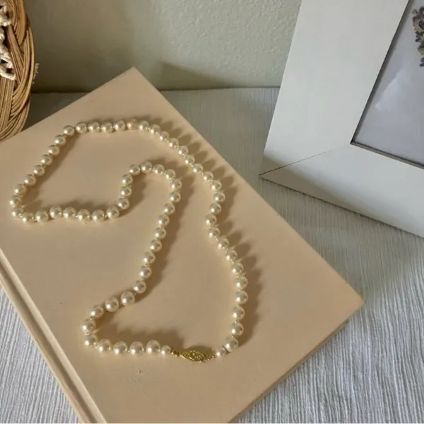 Champagne Pearl Necklace Vintage “Mairi” 25” Gold Marquise Fishhook JAPAN Classic - Image 4
