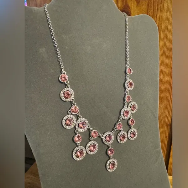 Monet Silver Tone Rhinestone Statement Necklace - Image 2