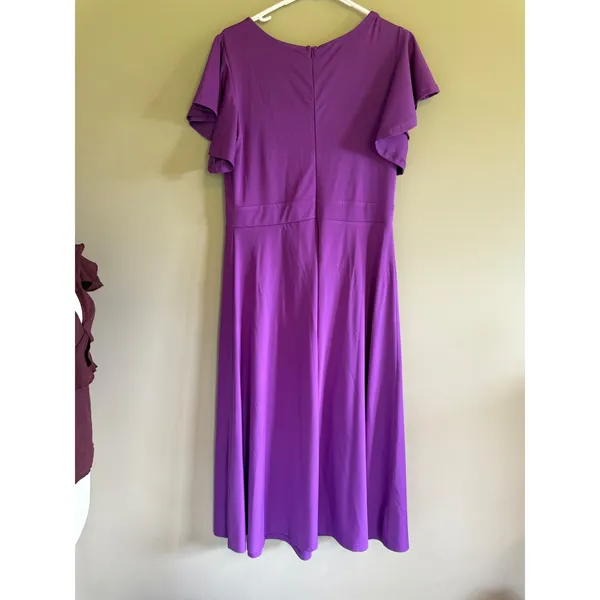 Dokotoo‎ Purple Flutter Sleeve Wrap V-Neck Midi A-Line Dress Large - Image 4