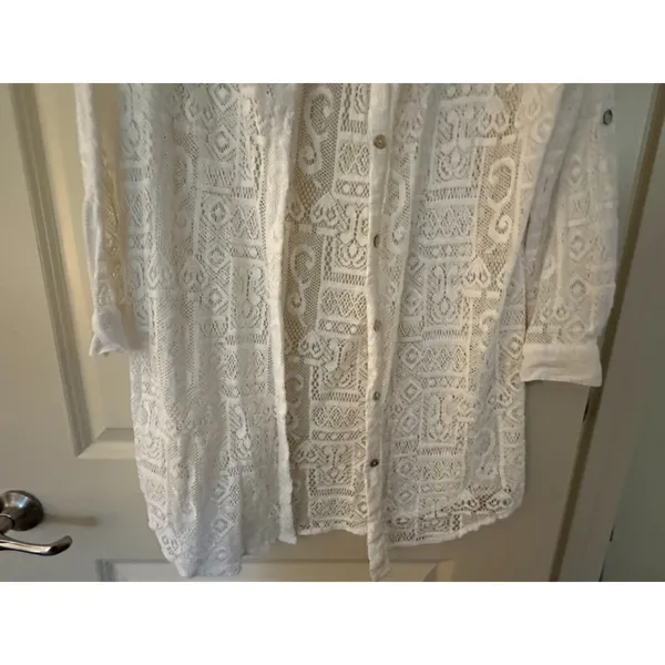 Becca by Rebecca Virtue White Button Down Cover Up Blouse Long Top Women's - Image 10