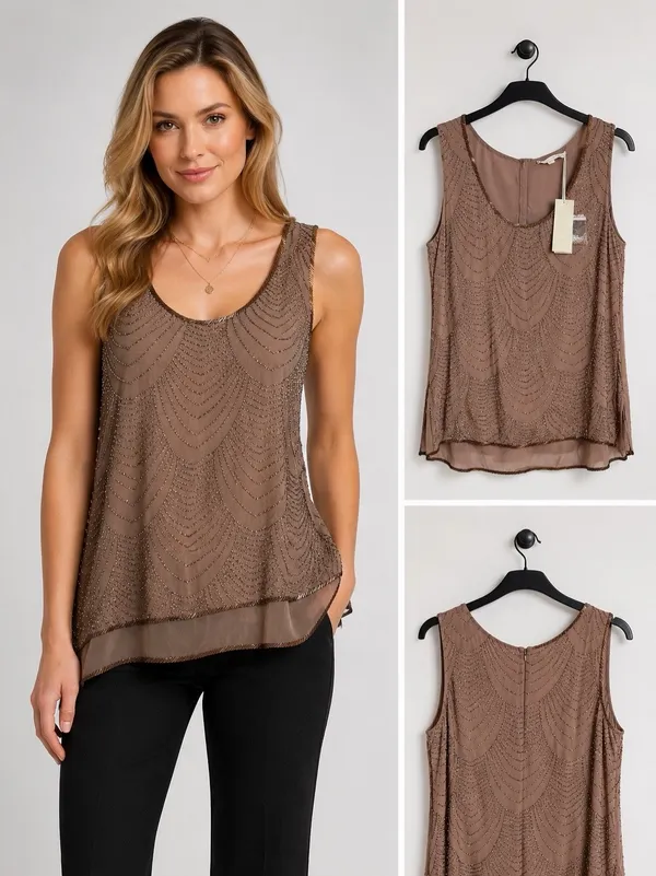 Gold Hawk Metallic Bronze Embellished Beaded Gatsby Blouse Sz S NWT Retail $254 - Image 2