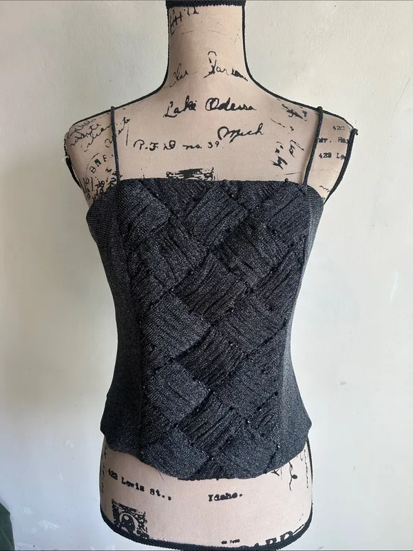 J.R. Nites By Carol Lin Vintage Black Beaded Corset Cropped Top Size 8 - Image 2