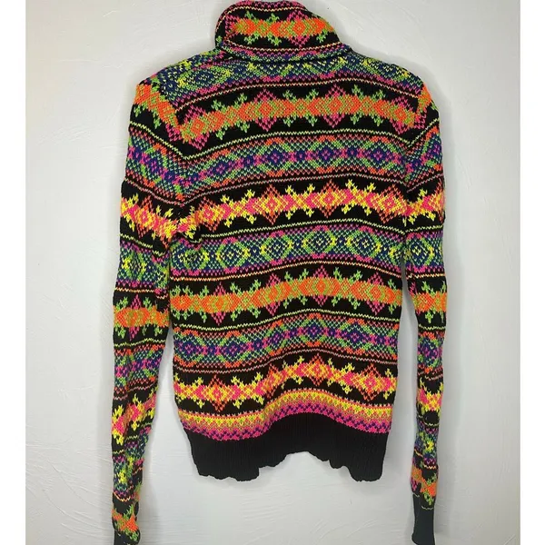 Ralph Lauren Active L-RL Vintage Full Zip Neon Knitted Sweater Size Medium - Image 2