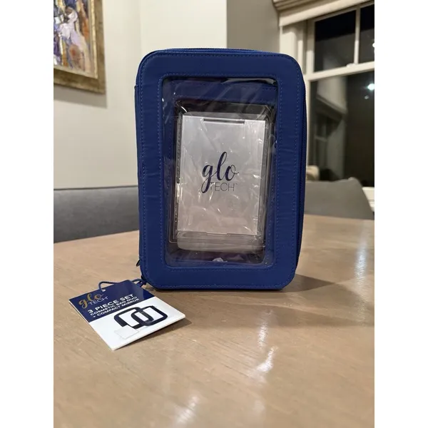 Glo Tech Cosmetic Set 2 Bags + Mirror Gr8 Mah Jongg Tile Bag Blue NEW Fast Ship - Image 7