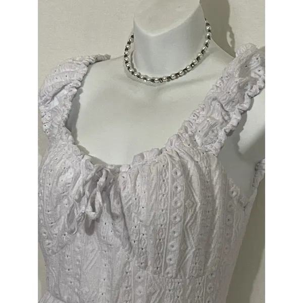 DEREK HEART White Eyelet Maxi Dress Lined. Padded. Size M Milk Maid Cottage Core - Image 2