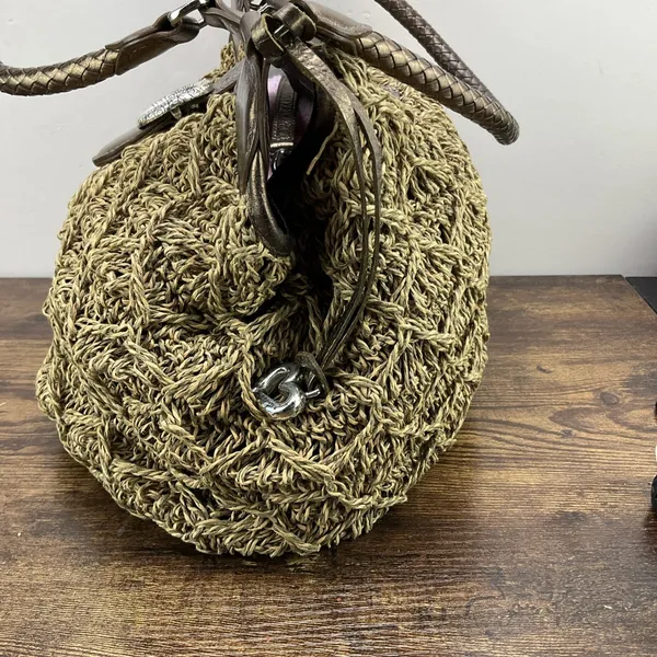Brighton Woven Jute Gold Leather Buckle Accent Y2K Satchel‎ Purse Vintage - Image 5