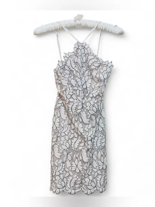 Lulus Women’s Delicate Darling Beige and Ivory Lace Bodycon Mini Dress Size XS - Image 4
