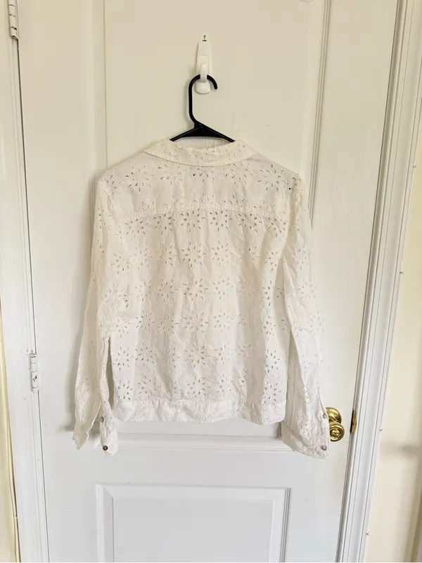 Johnny Was Jade Sandrine White Eyelet Button Front Jacket - Image 5