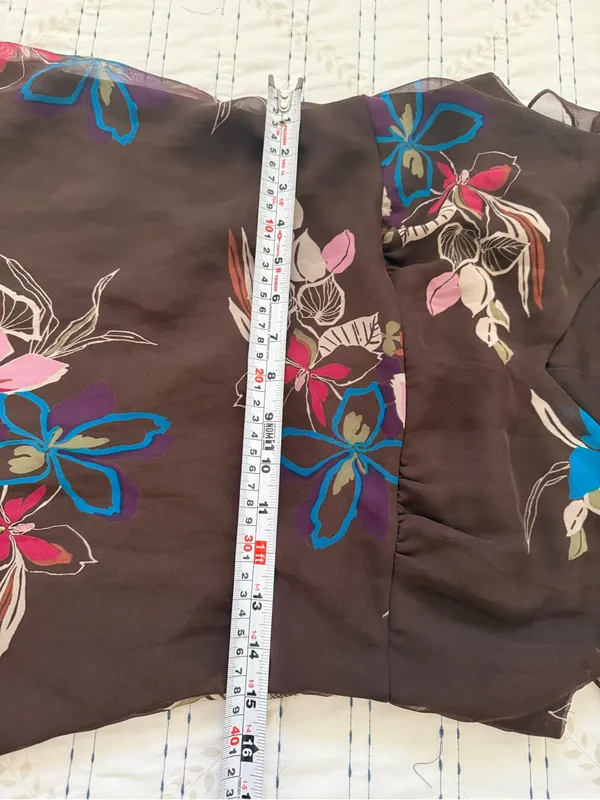 Floral V-Neck Brown Midi Dress with Pink & Blue Accents - Image 8