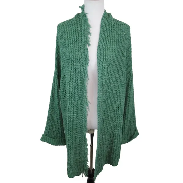 FREE PEOPLE I’ll Be Around Silk Blend Green Knit Oversized Cardigan Size Medium - Image 6