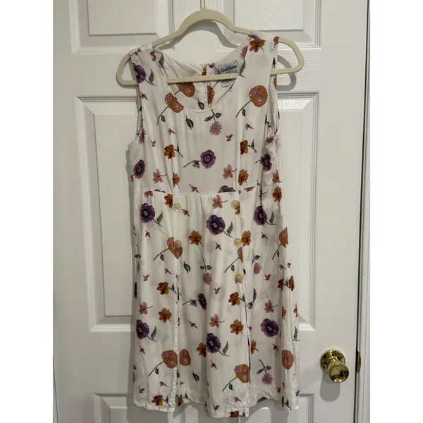 90s Vintage Floral Skort‎ Romper White Purple Sleeveless Rayon PXL - Image 2