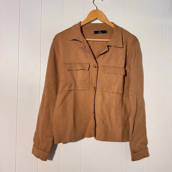 Lillusory Cardigan Sweater Medium Camel Button Front Lightweight Knit Brown - Image 3