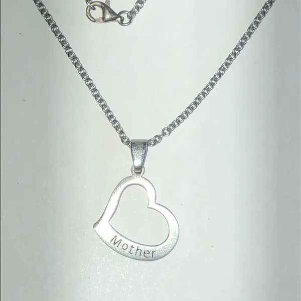 Stainless Steel Silver Tone Mother Heart Pendant Necklace - Image 2