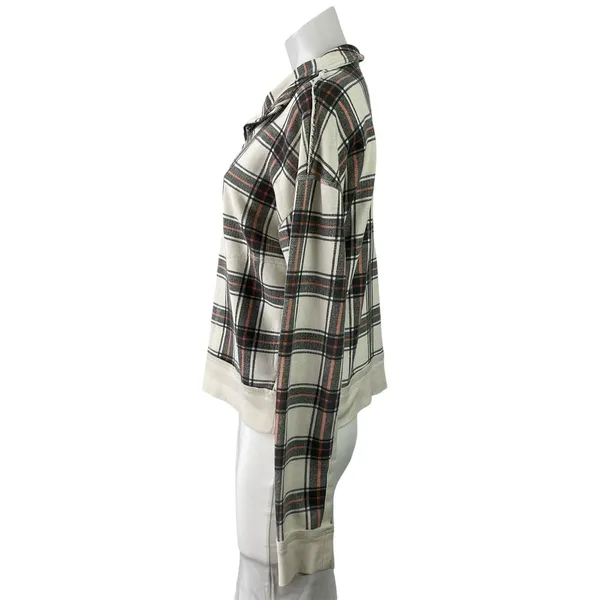 Free People Why Not Ivory Black Plaid Quarter Zip Pullover Sweater Sweatshirt S - Image 2
