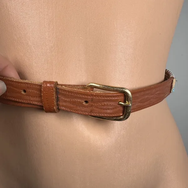 Womans Indian Hand Beaded Leather Belt Adjustable Bird Colorful - Image 4