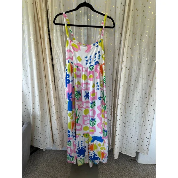 Paper Heart Women's Square Neck Colorful Tropical Summer Pockets Maxi Dress L - Image 4