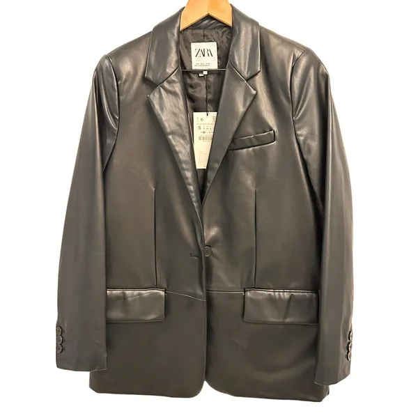 Zara FAUX LEATHER MENSWEAR STYLE BLAZER Size Small (4432/710/800) New With Tags - Image 5