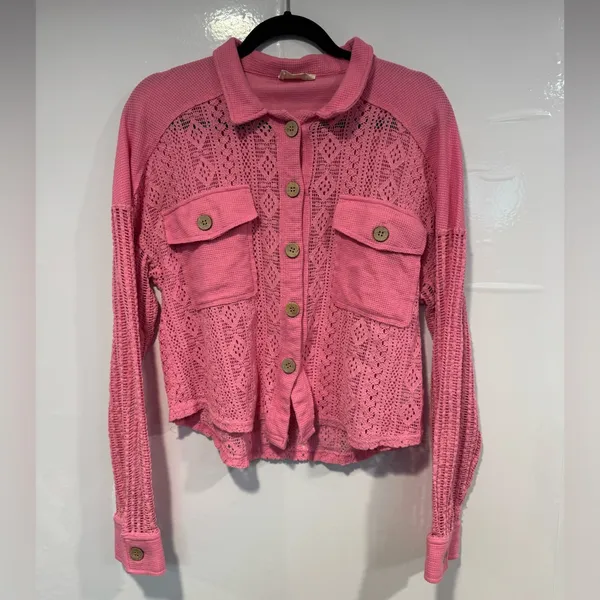 Vibrant Pink Lace New In Knit Boutique‎ Cardigan - Image 2