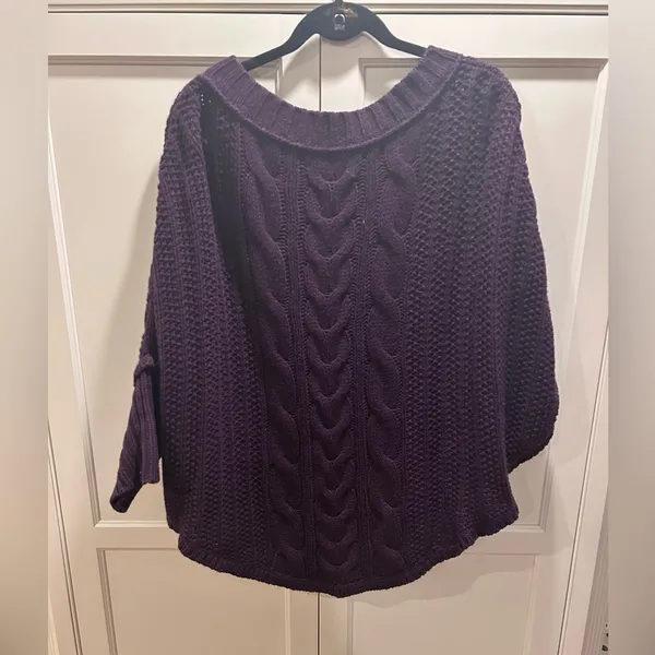 LOFT Women's Deep Purple Cable Knit Sweater - Image 2