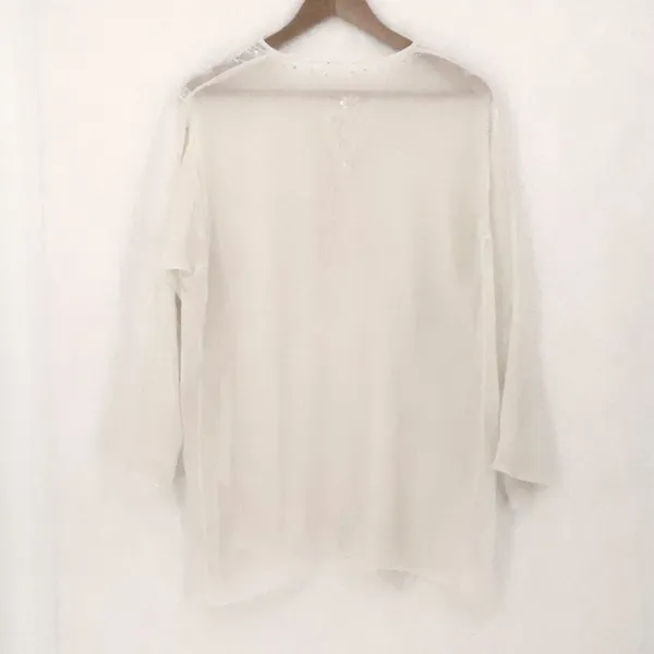 Boho Embroidered Sequin Chiffon Sheer Tunic Top‎ Womens Size L Cream Festival - Image 6