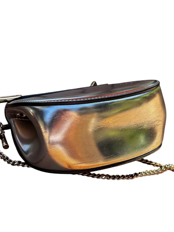Chloé Drew Micro Metallic Silver Leather Crossbody Bag Gold Hardware Italy - Image 5