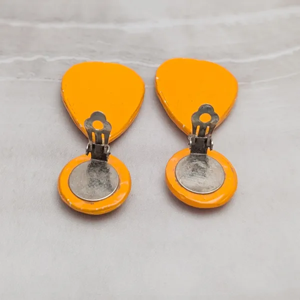 Vintage Clip On Earrings Extra Large Orange Dangle Drop Orange - Fair Condition - Image 5