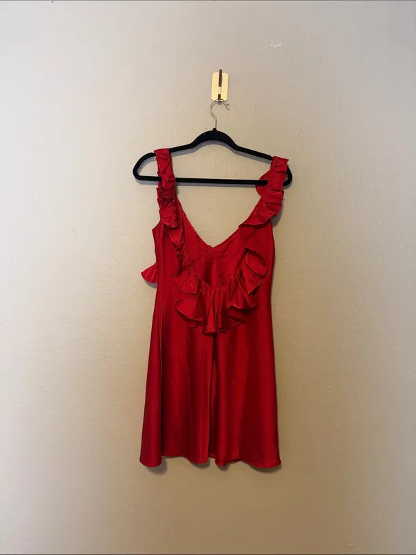 Selfie Leslie Alba Frill Trim Mini‎ Dress In Cherry Red Size Medium NWT - Image 7