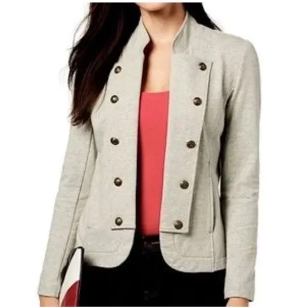 Tommy Hilfiger Gray Military Jacket Button Front Pockets Short Coat Size L/G - Image 10
