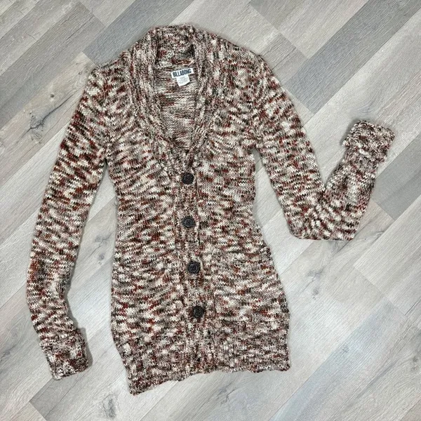 Billabong Marled Cardigan Sweater Brown Multi Juniors Large‎ Button Shawl Collar - Image 12