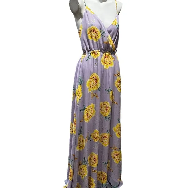 Lulus Lavender Floral Print Backless Maxi Dress Size M Sleeveless V-Neck - Image 2