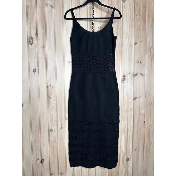 NWOT Lulus Strolls in the Sand Black Crochet Midi Swim Cover-Up Resort Beach M - Image 2