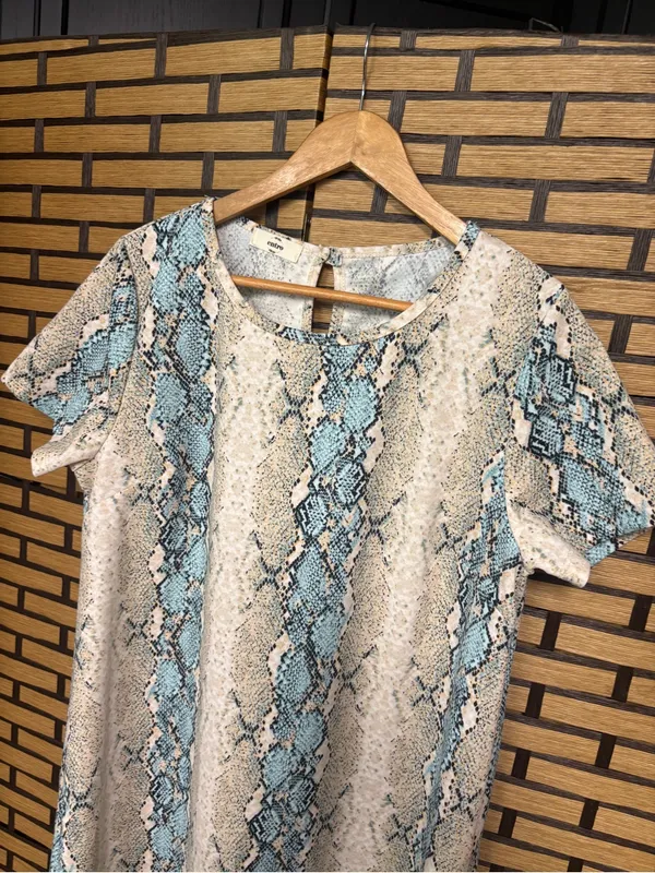 Entro tan and blue snakeskin print shift dress size large - Image 3
