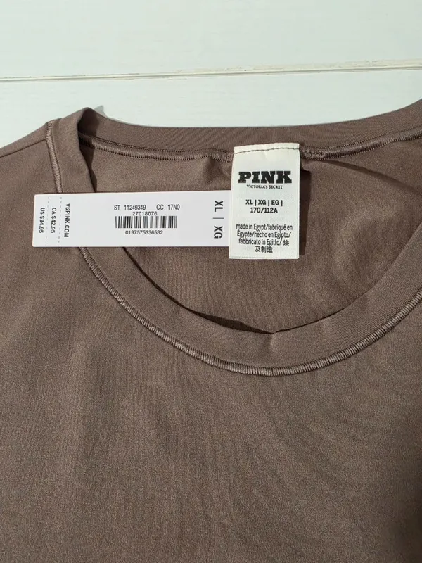 Victoria's Secret PINK Base Stretch Short-Sleeve Tee - Iced Coffee -Size XL - Image 8