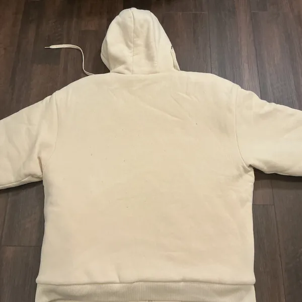Comfrt Quilted Lining Zip Up Hoodie Cream Oversized Heavyweight Jacket 2XL New - Image 10