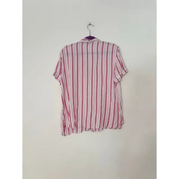 Women's LOFT Sleep White Pink Striped Pajama Shirt L rayon - Image 2