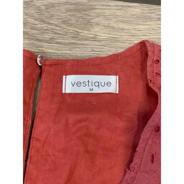 Vestique Eyelet Embroidered Skort Dress Size M Terracotta V‑Neck Flutter Sleeves - Image 5