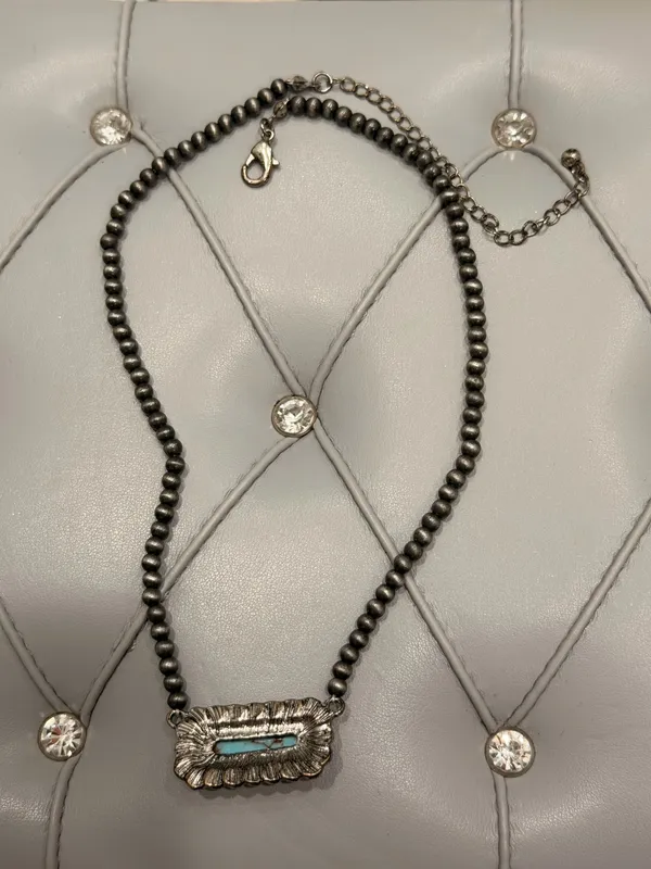 Turquoise Silver Necklace Blue - Image 2