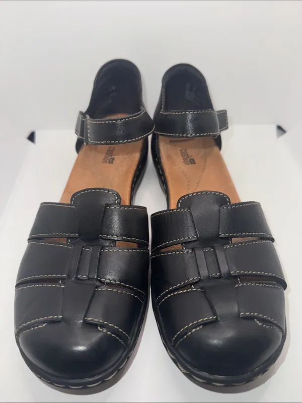 CLARKS Leisa Wave Fisherman Sandal Flats Black Leather Women’s 7 - Image 3