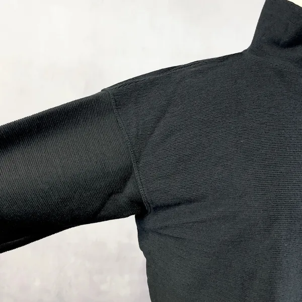 Max Studio Womens Top‎ L Black Mock Neck Button Sleeve Minimalist Quiet Luxury - Image 5