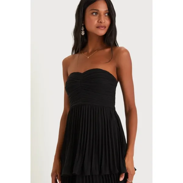 NWT Lulus Seriously Sensational Black Strapless Tiered Maxi Dress Gala Sz XXS - Image 7