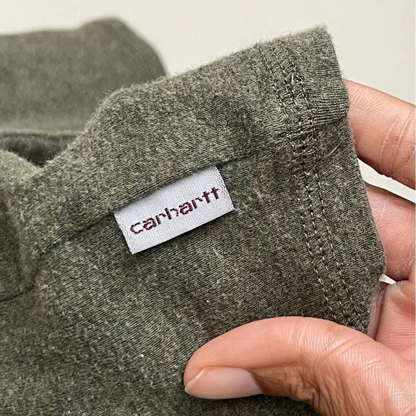 CARHARTT | Green Cotton V-Neck Long Sleeve Tee Sz L - Image 3