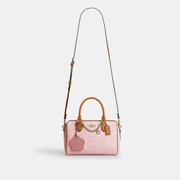 Coach Rowan Satchel Bag Signature Canvas With Charms Gold/Powder Pink CEA18 NWT - Image 14