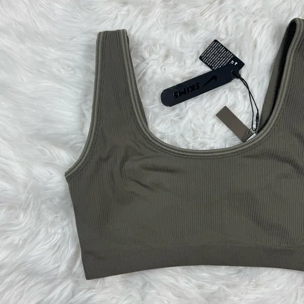 Nike Skims Ribbed Seamless Scoop Bra Dusty Oakmoss Dune Size Small - Image 3