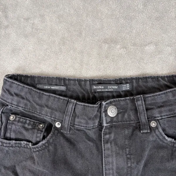 Bershka High Waist Denim Shorts Women's 4 Black Grunge Mall Emo Y2K Whimsygoth - Image 3